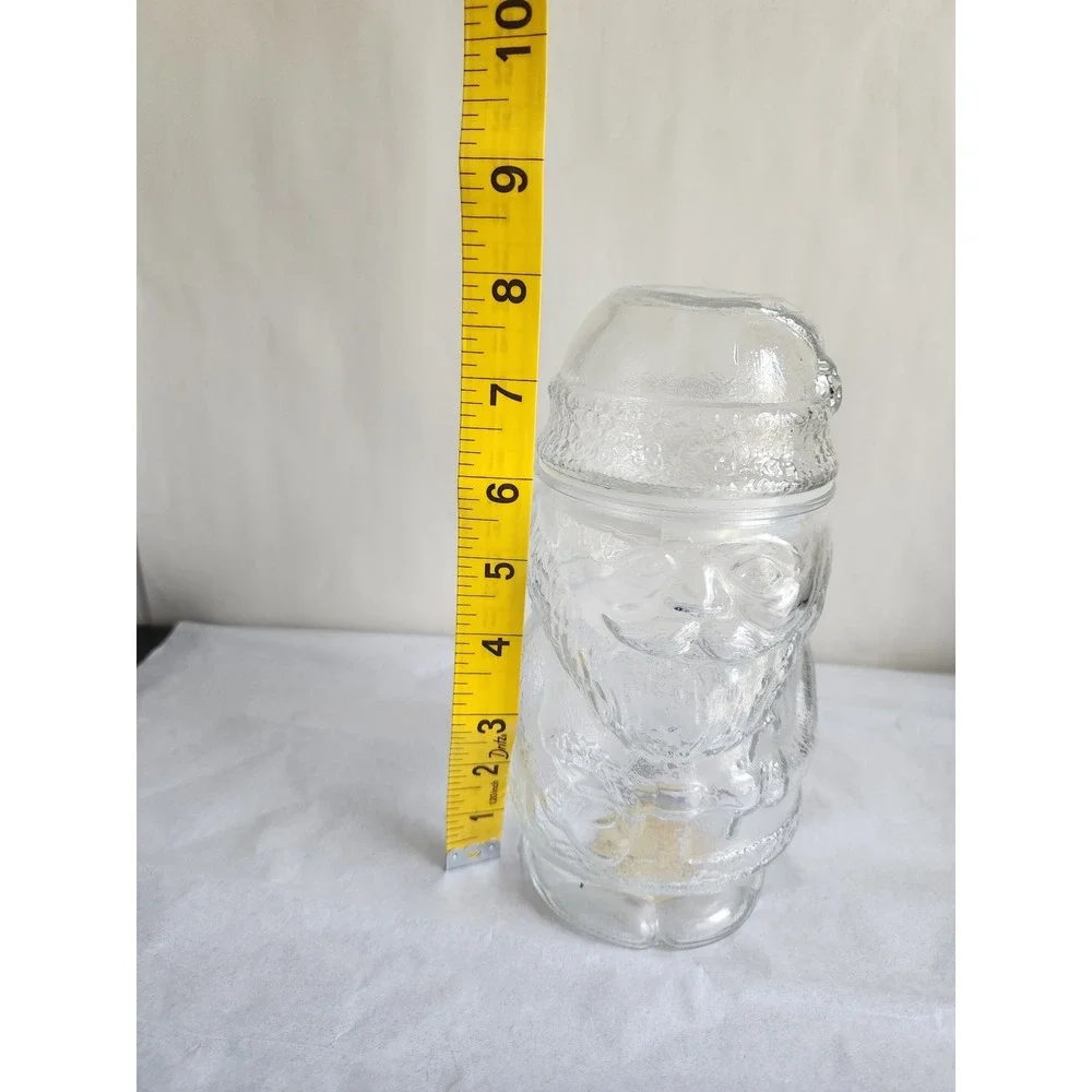 Vintage Clear Pressed Glass Santa Claus Cookie Jar Christmas Canister 8in